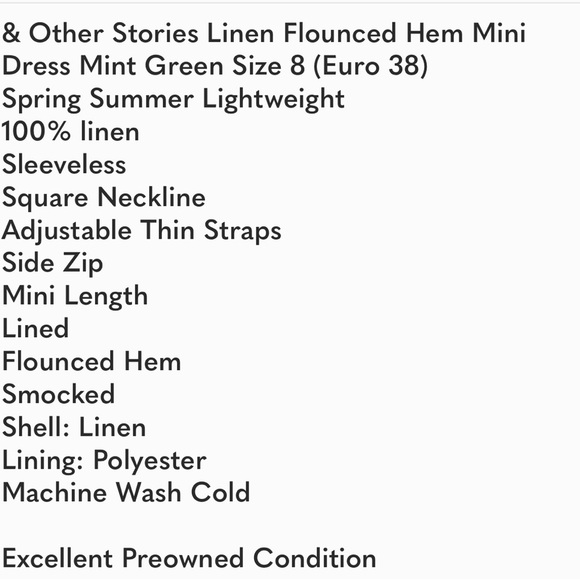 & Other Stories Linen Flounced Hem Mini Dress Mint Green Size 8 (Euro 38) Spring - Picture 14 of 15